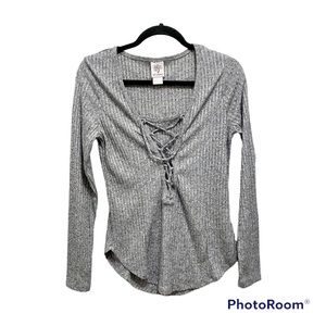 Self Esteem Gray Ribbed Fitted Sweater